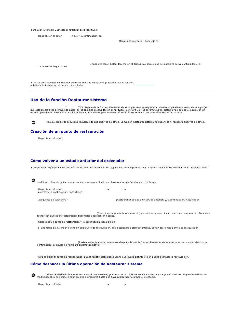 Uso de la función restaurar sistema, Creación de un punto de restauración, Cómo volver a un estado anterior del ordenador | Dell Precision 650 User Manual | Page 10 / 158