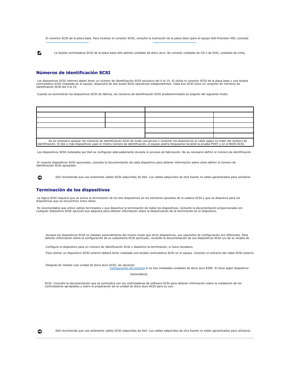Números de identificación scsi, Terminación de los dispositivos, Pautas generales | Cables scsi | Dell Precision 650 User Manual | Page 109 / 158