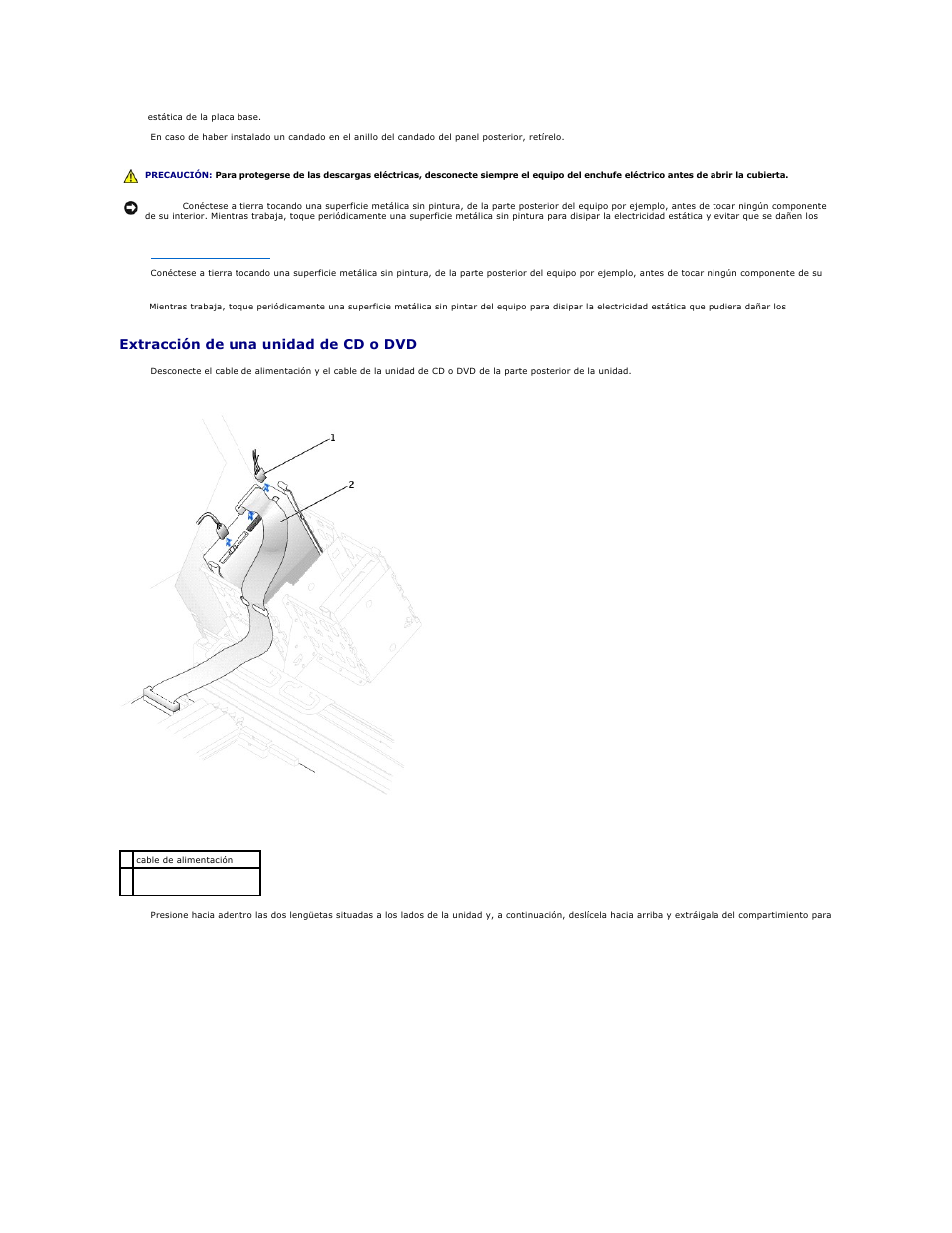 Extracción de una unidad de cd o dvd | Dell Precision 650 User Manual | Page 119 / 158