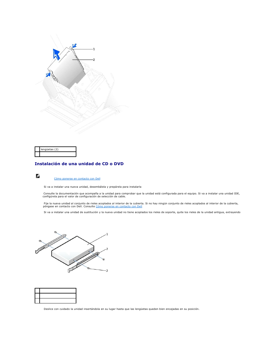 Instalación de una unidad de cd o dvd | Dell Precision 650 User Manual | Page 120 / 158