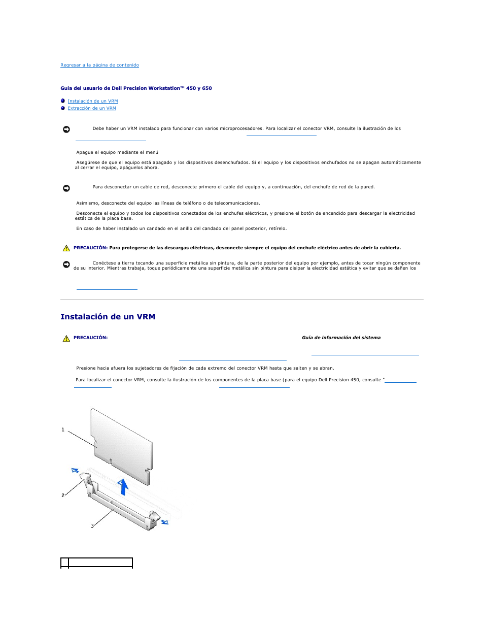 Instalación de un vrm | Dell Precision 650 User Manual | Page 123 / 158