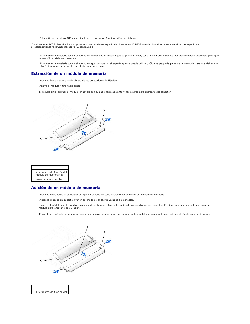 Extracción de un módulo de memoria, Adición de un módulo de memoria | Dell Precision 650 User Manual | Page 126 / 158