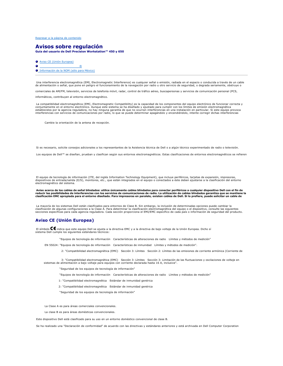Avisos sobre regulación, Aviso ce (unión europea) | Dell Precision 650 User Manual | Page 131 / 158