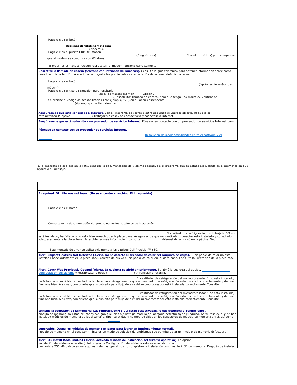 Mensajes de error | Dell Precision 650 User Manual | Page 137 / 158