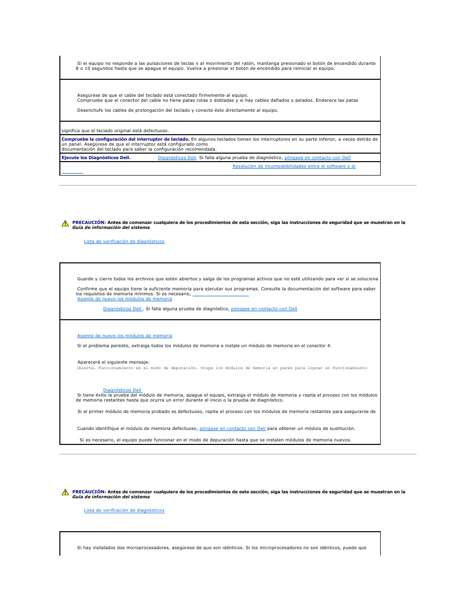 Problemas con la memoria, Problemas con el microprocesador, Problemas de memoria | Para obtener sugerencias adicionales sobre | Dell Precision 650 User Manual | Page 143 / 158
