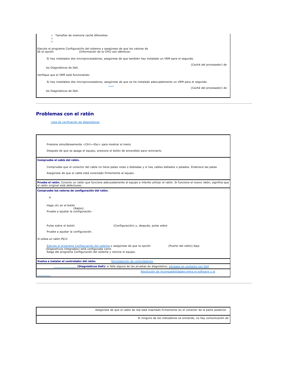 Problemas con el ratón, Problemas con la red | Dell Precision 650 User Manual | Page 144 / 158