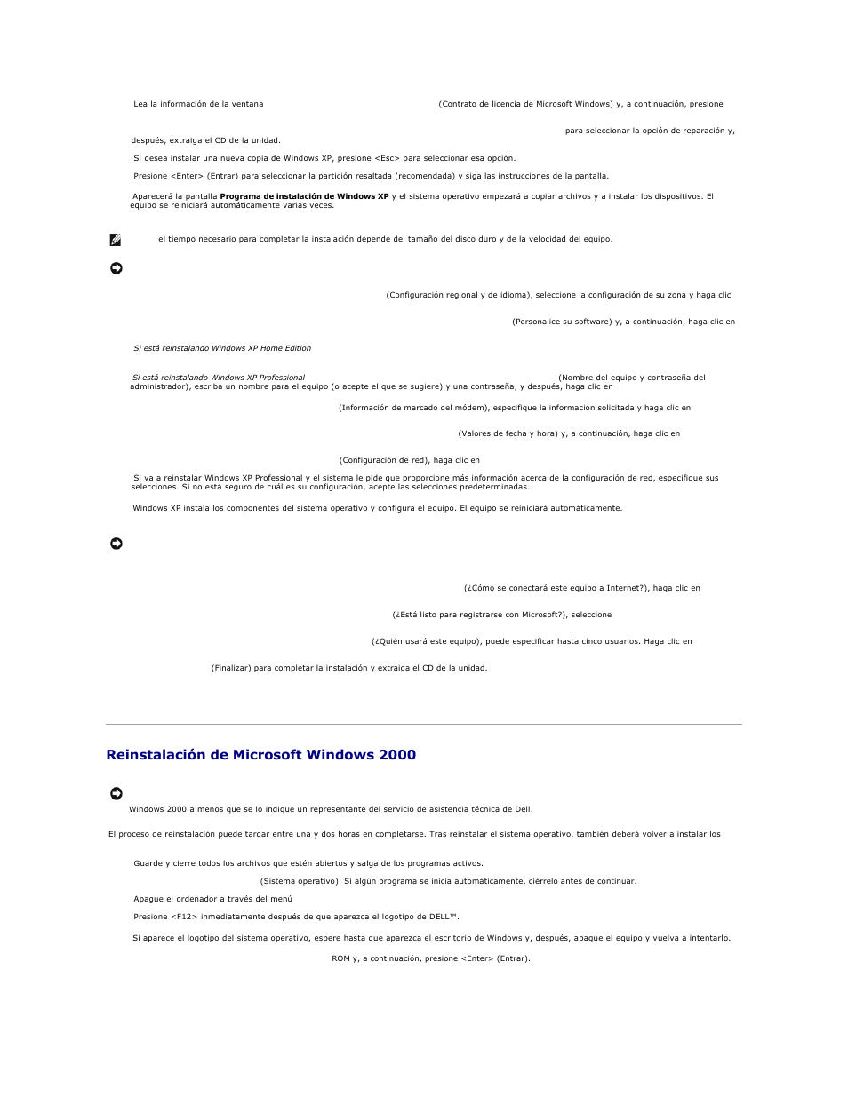 Reinstalación de microsoft windows 2000 | Dell Precision 650 User Manual | Page 155 / 158