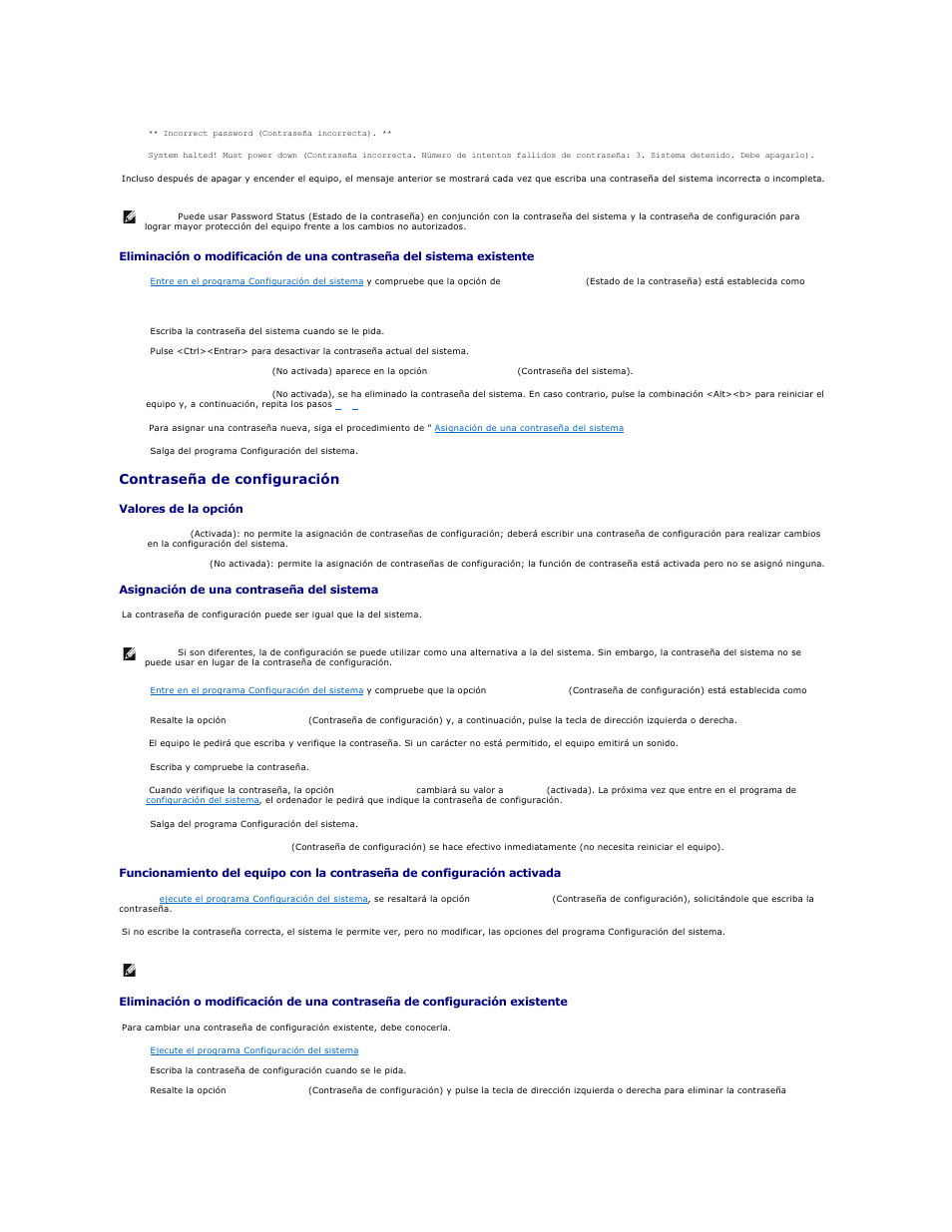 Contraseña de configuración | Dell Precision 650 User Manual | Page 16 / 158