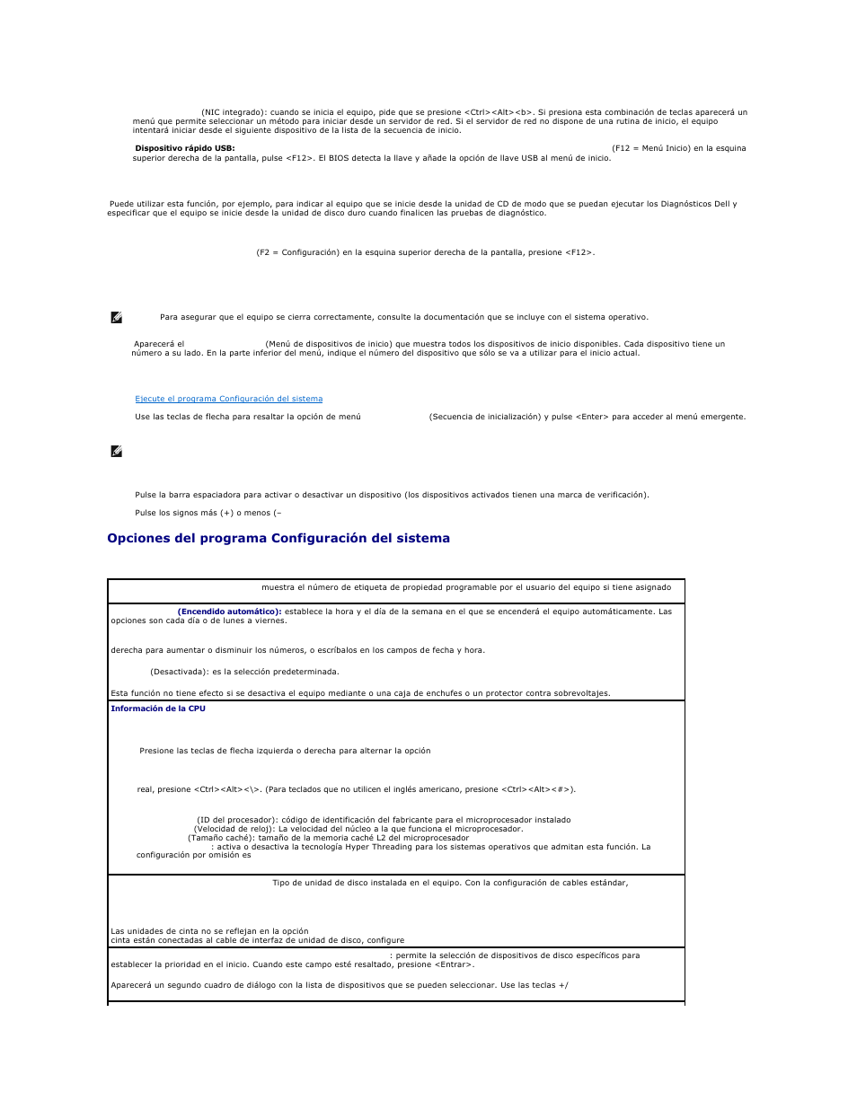 Opciones del programa configuración del sistema | Dell Precision 650 User Manual | Page 19 / 158