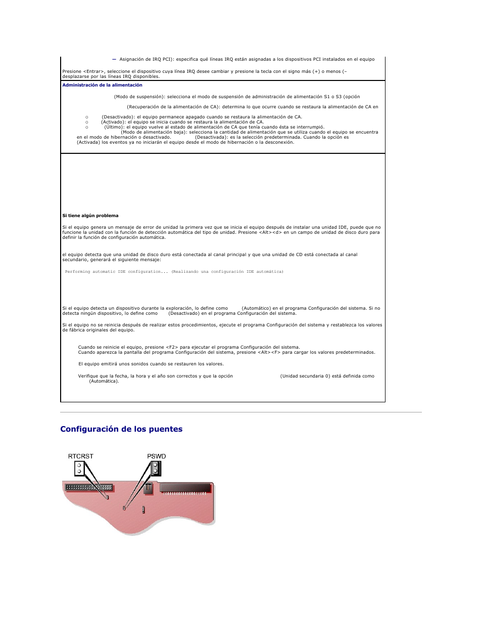 Configuración de los puentes, Consulte, Selecciones del puente | Para localizar el puente de contraseña | Dell Precision 650 User Manual | Page 21 / 158