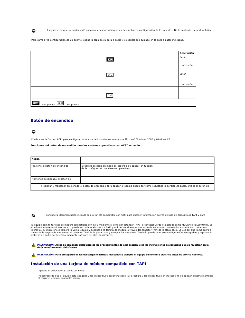 Botón de encendido, Tapi | Dell Precision 650 User Manual | Page 22 / 158