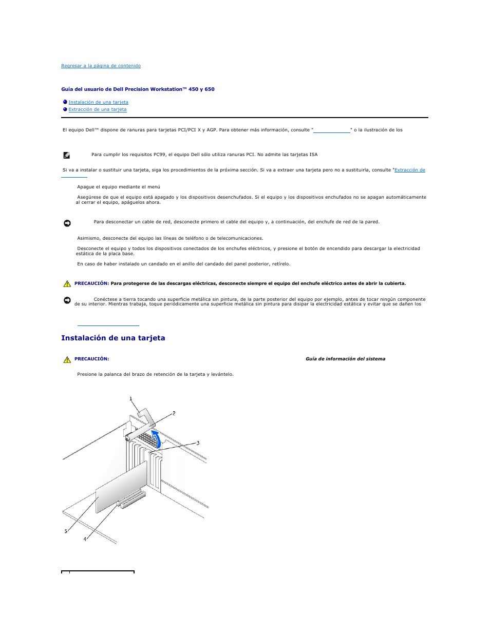 Tarjetas, Instalación de una tarjeta | Dell Precision 650 User Manual | Page 30 / 158