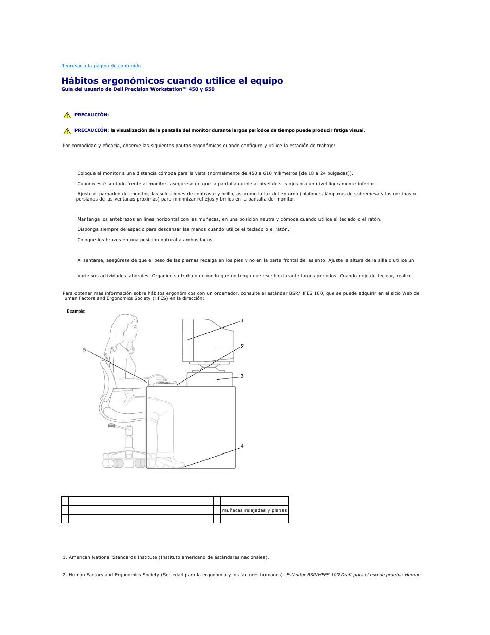 Hábitos ergonómicos cuando utilice el equipo | Dell Precision 650 User Manual | Page 78 / 158