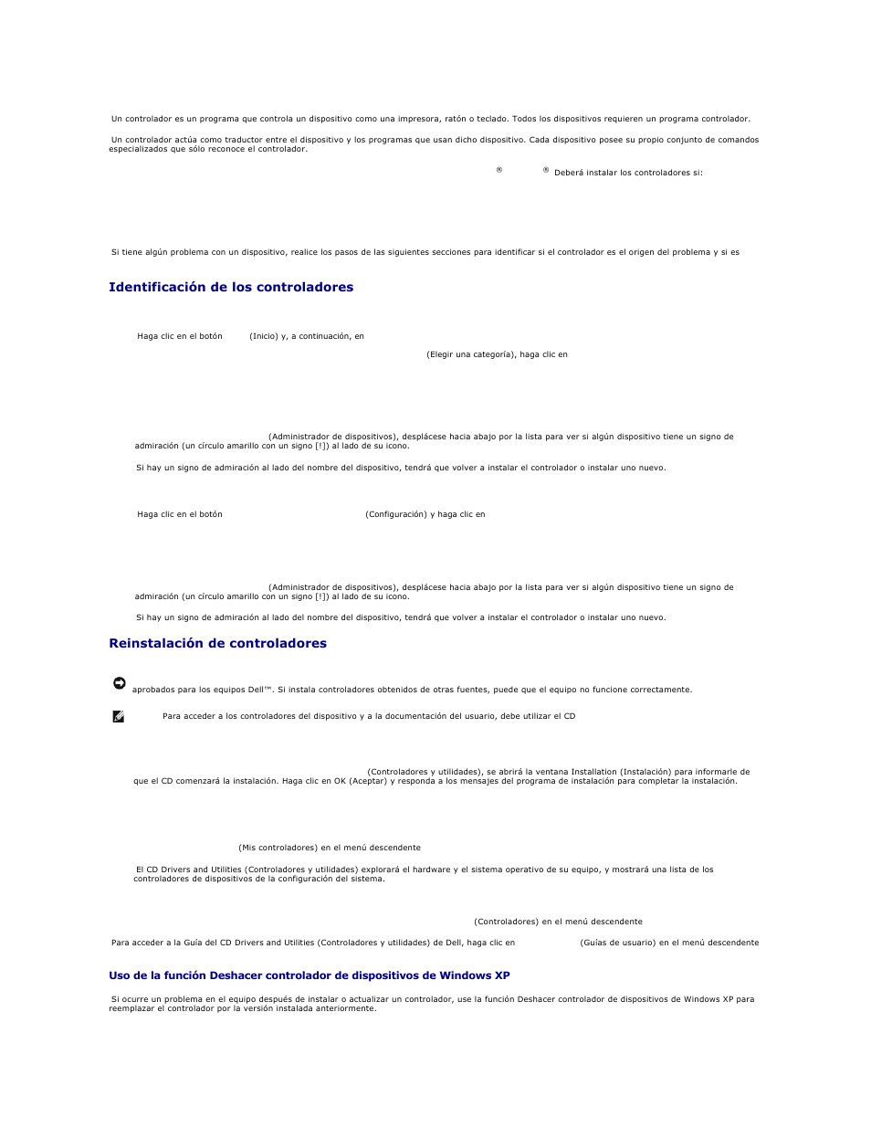 Identificación de los controladores, Reinstalación de controladores | Dell Precision 650 User Manual | Page 9 / 158