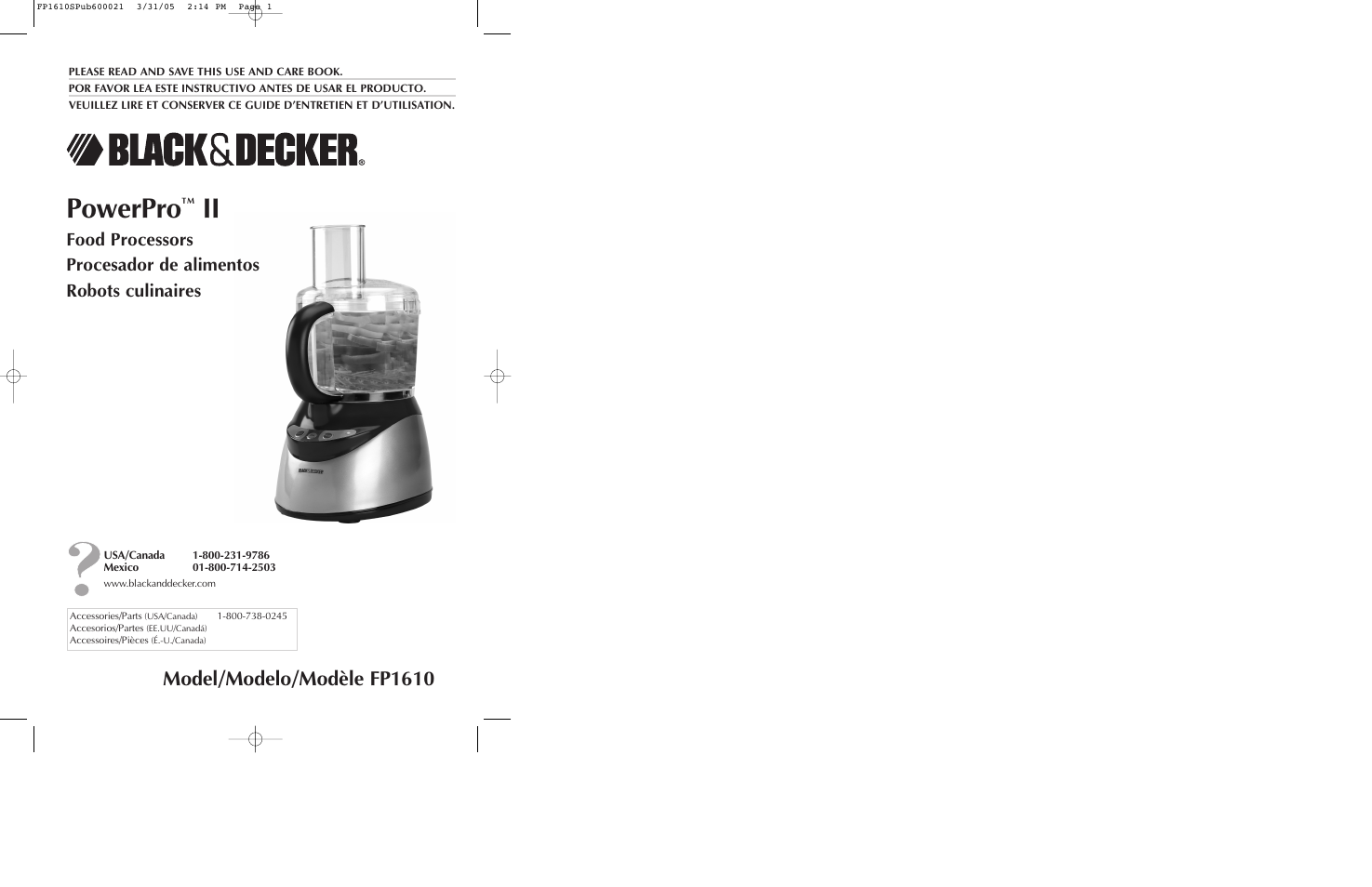 Black & Decker FP1610 User Manual | 23 pages