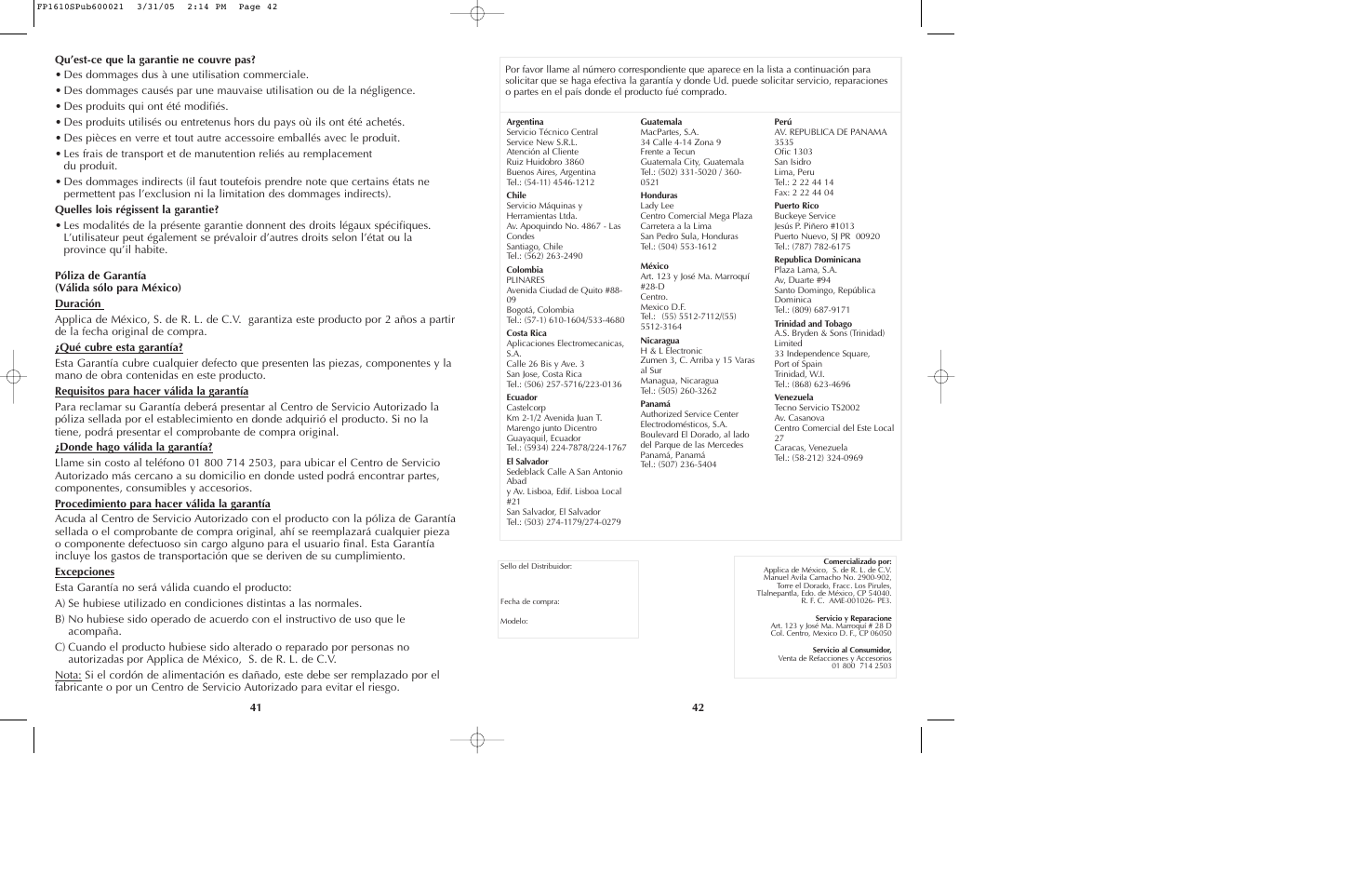 Black & Decker FP1610 User Manual | Page 22 / 23