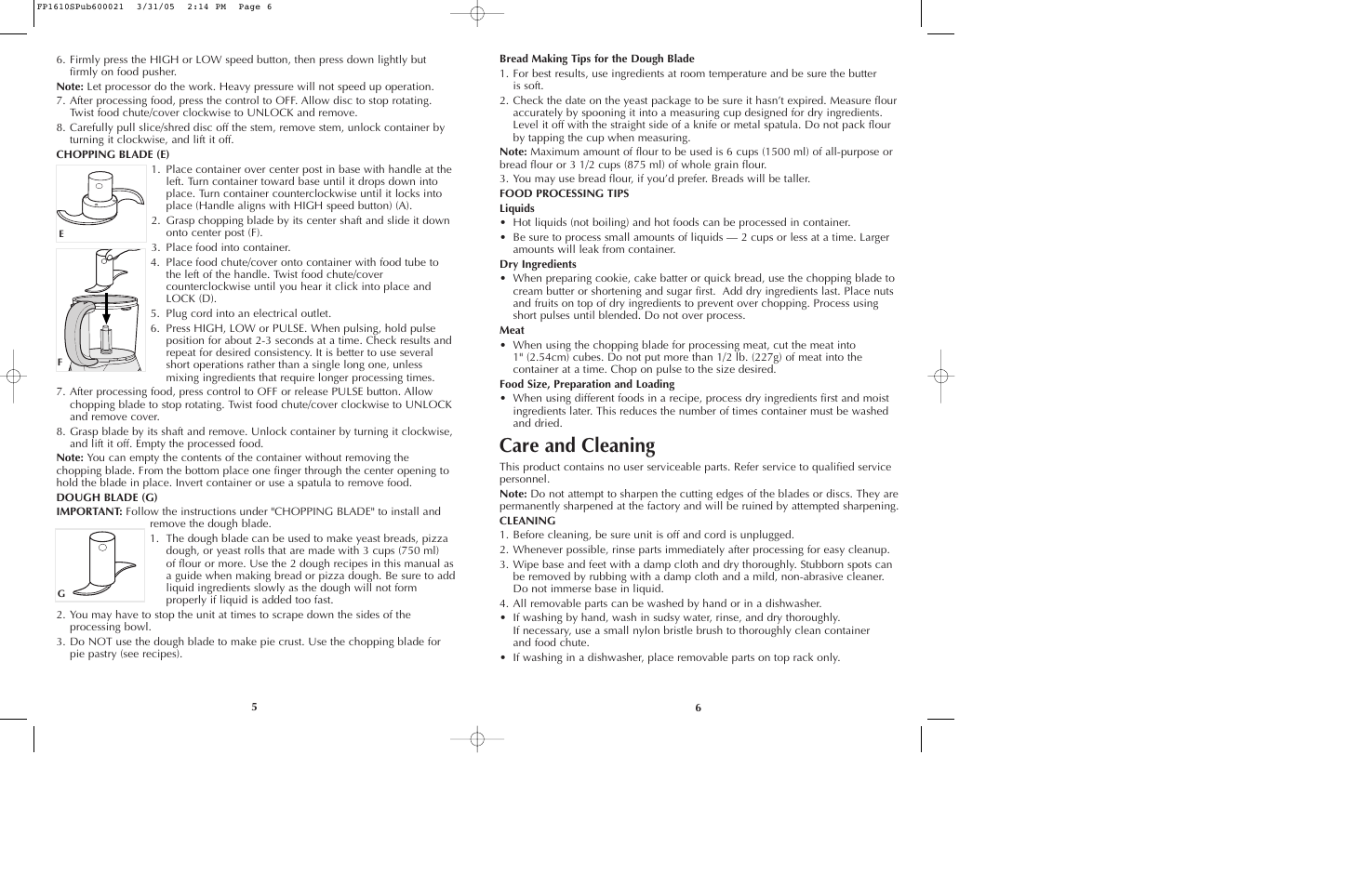 Care and cleaning | Black & Decker FP1610 User Manual | Page 4 / 23