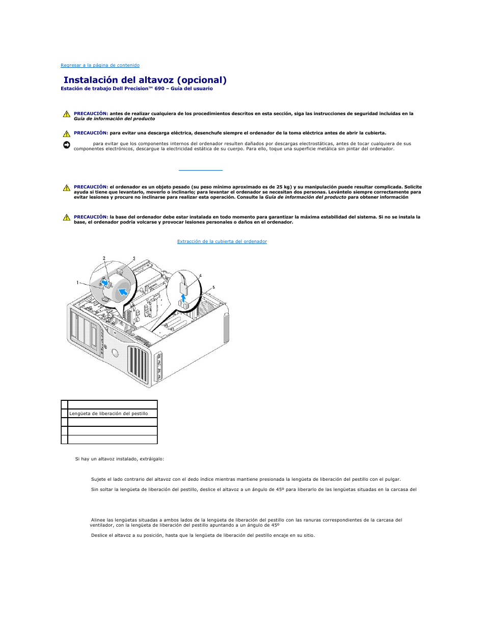 Instalación del altavoz (opcional) | Dell Precision 690 User Manual | Page 130 / 173