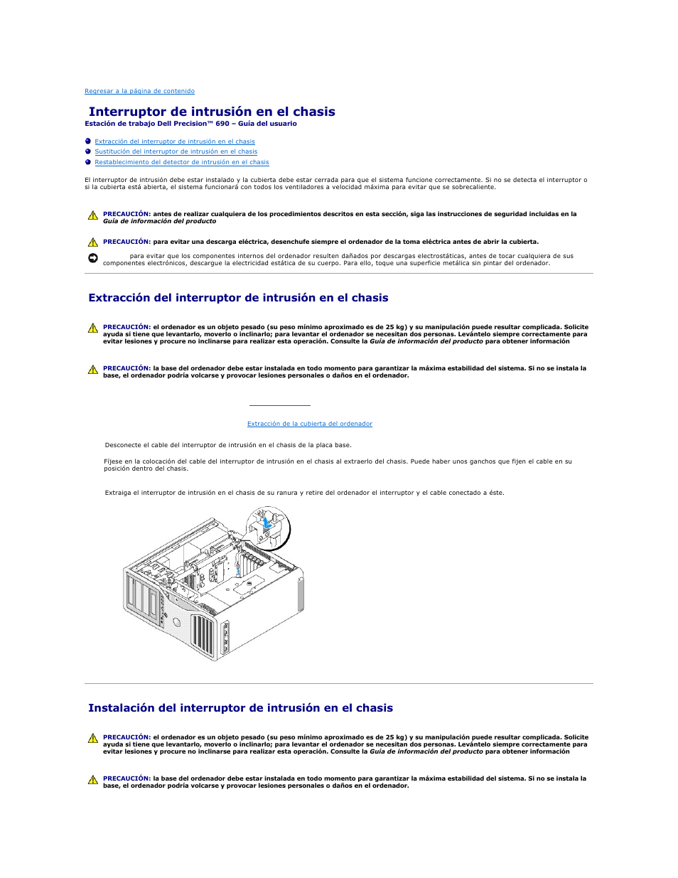 Interruptor de intrusión en el chasis | Dell Precision 690 User Manual | Page 134 / 173