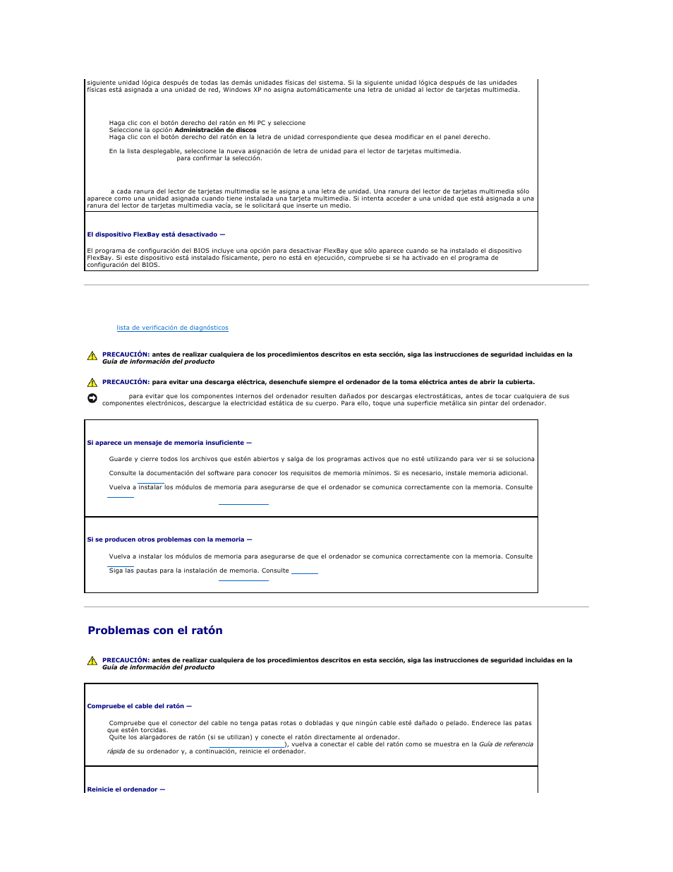 Problemas con la memoria, Problemas con el ratón | Dell Precision 690 User Manual | Page 162 / 173