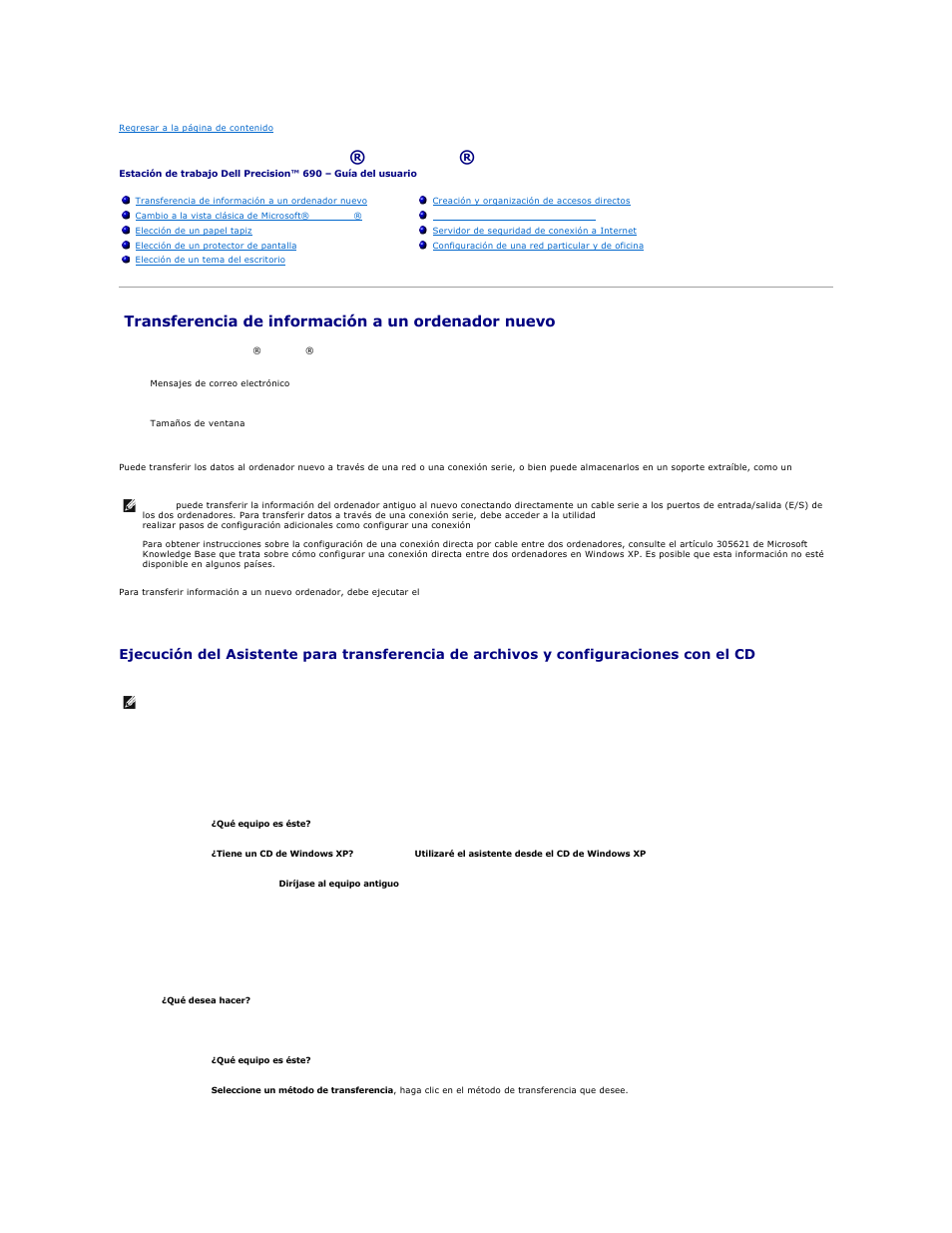 Funciones de microsoft® windows® xp, Transferencia de información a un ordenador nuevo | Dell Precision 690 User Manual | Page 168 / 173