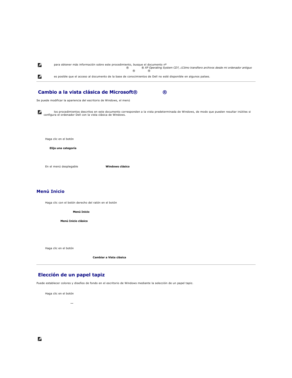 Cambio a la vista clásica de microsoft, Windows, Elección de un papel tapiz | Cambio a la vista clásica de microsoft® windows, Escritorio, Menú inicio, Panel de control | Dell Precision 690 User Manual | Page 170 / 173