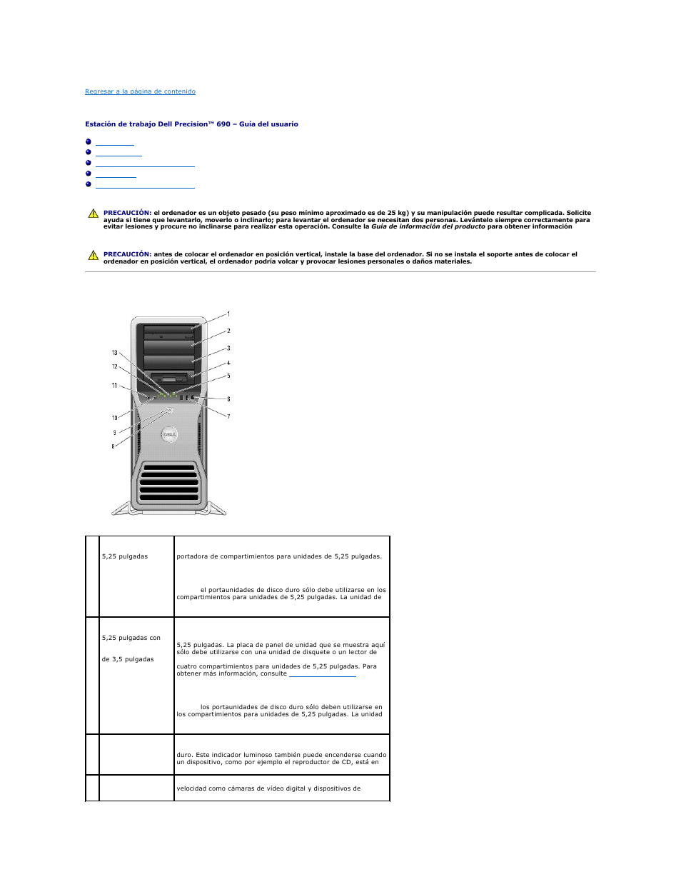 Acerca del ordenador, Vista frontal | Dell Precision 690 User Manual | Page 2 / 173