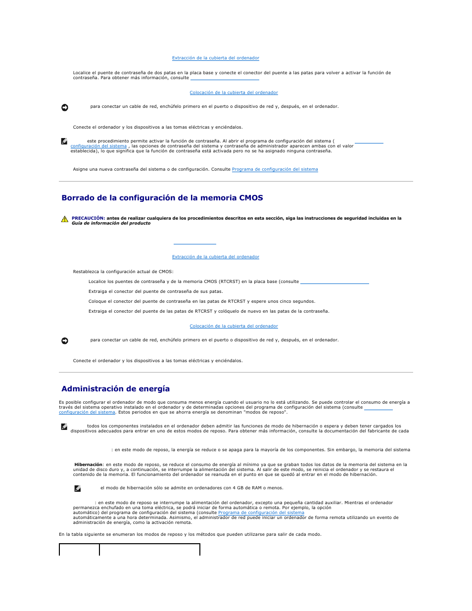 Borrado de la configuración de cmos, Administración de energía | Dell Precision 690 User Manual | Page 20 / 173