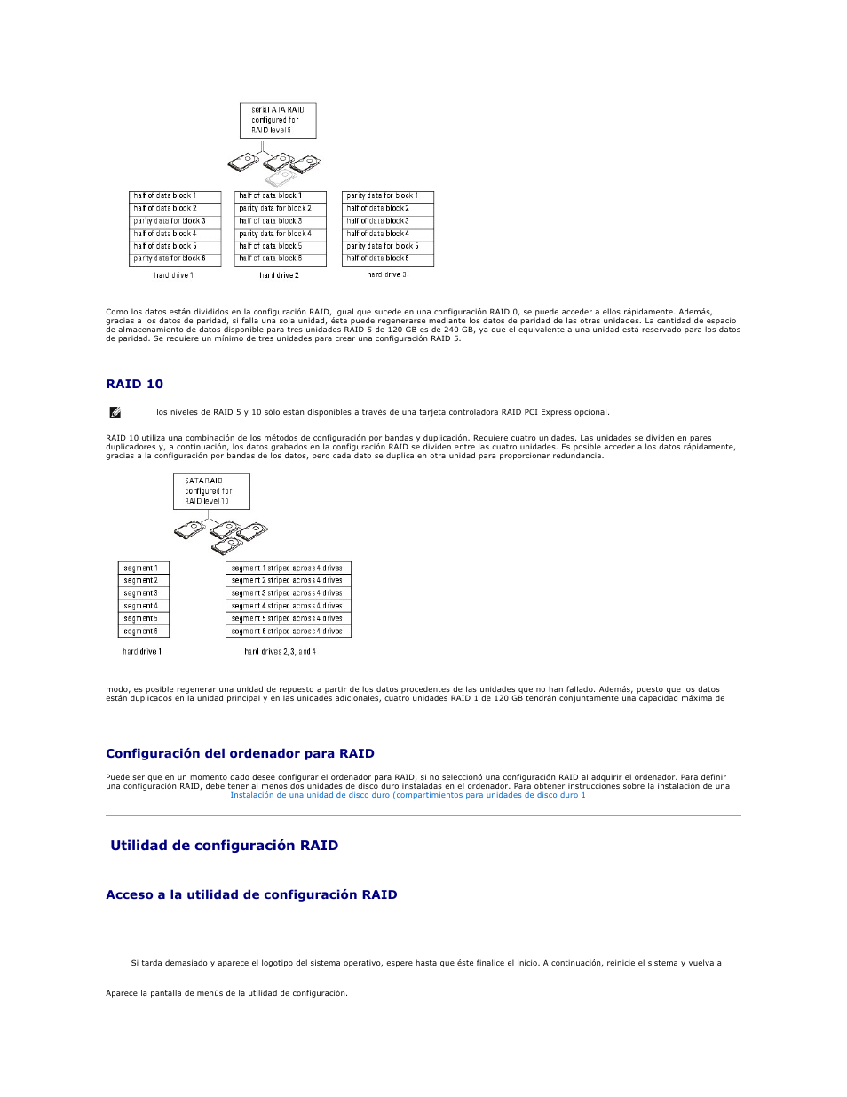 Utilidad de configuración raid, Raid 10, Configuración del ordenador para raid | Acceso a la utilidad de configuración raid | Dell Precision 690 User Manual | Page 23 / 173