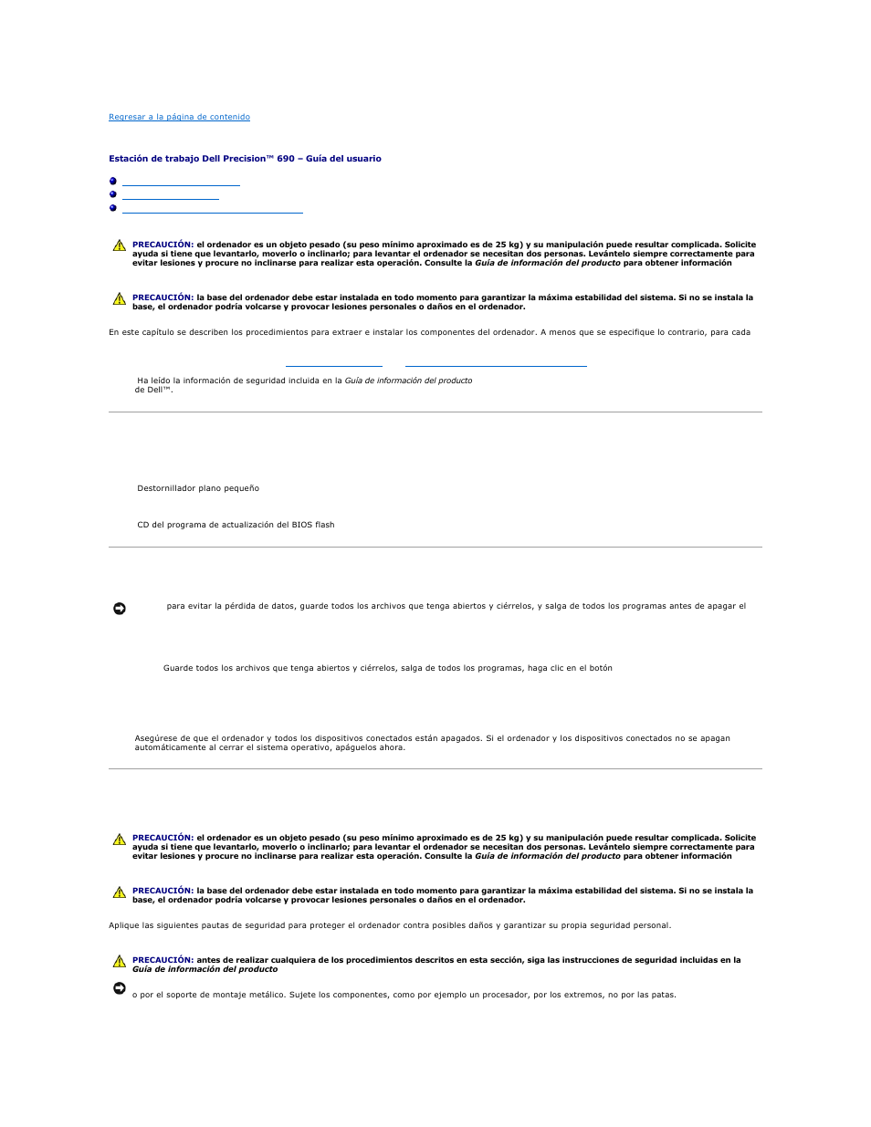 Antes de comenzar, Herramientas recomendadas, Apagado del ordenador | Antes de manipular el interior del ordenador | Dell Precision 690 User Manual | Page 29 / 173