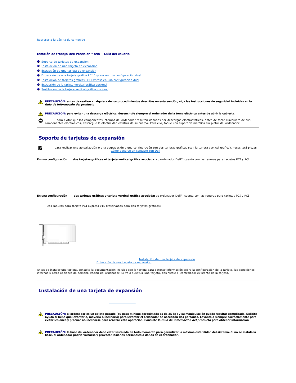 Tarjetas, Soporte de tarjetas de expansión, Instalación de una tarjeta de expansión | Dell Precision 690 User Manual | Page 31 / 173