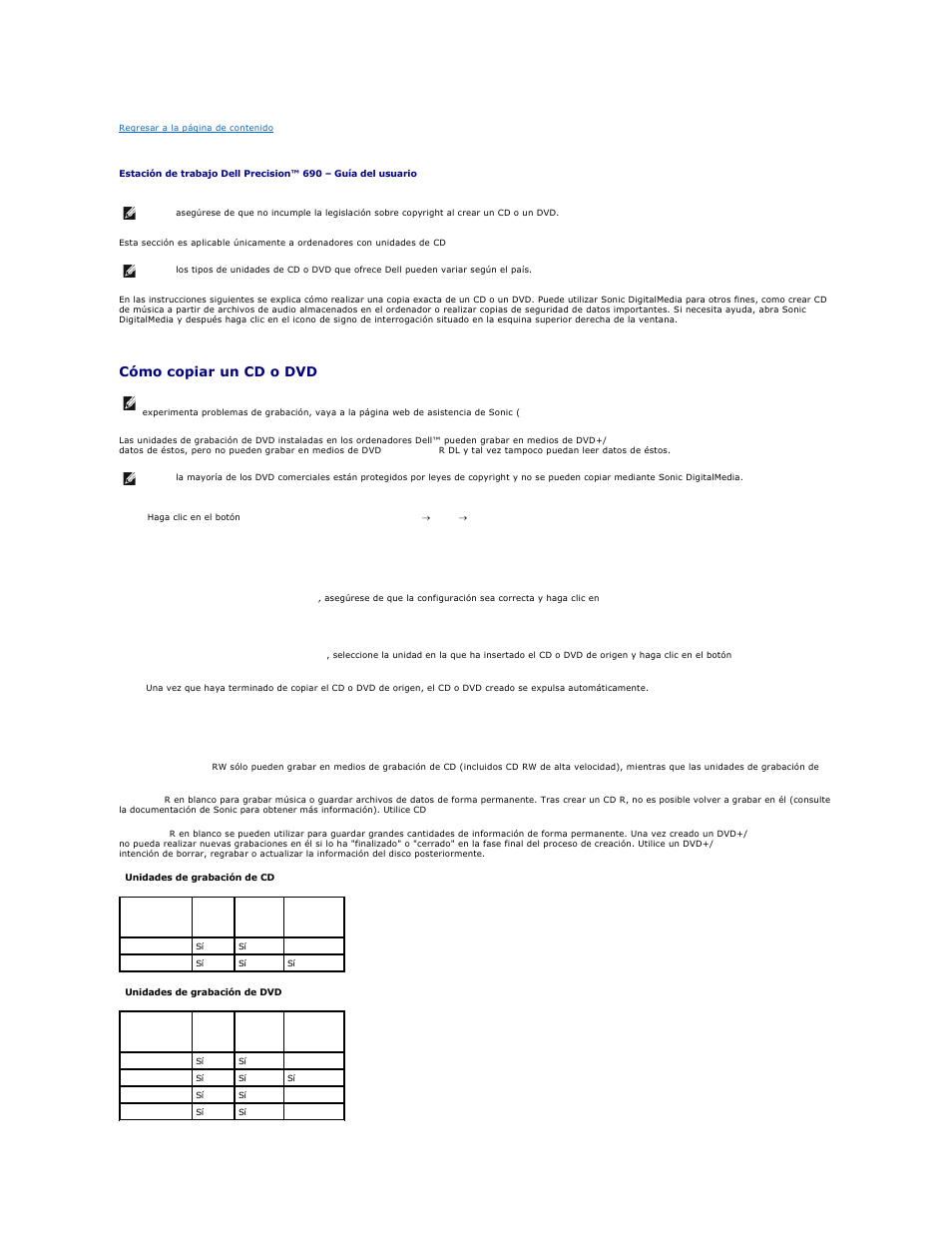 Copia de cd y dvd, Cómo copiar un cd o dvd, Uso de cd y dvd en blanco | Dell Precision 690 User Manual | Page 46 / 173