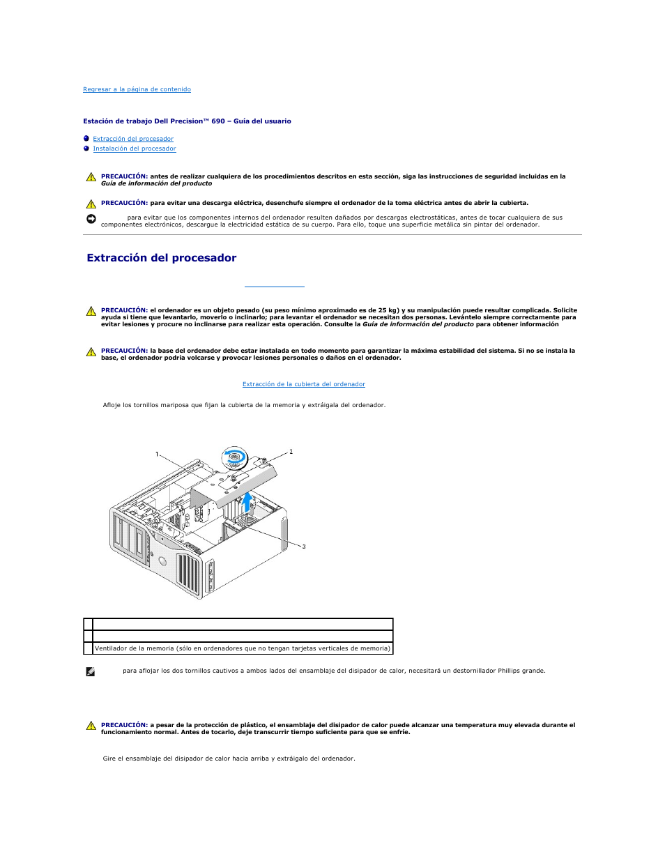 Procesador, Extracción del procesador | Dell Precision 690 User Manual | Page 50 / 173