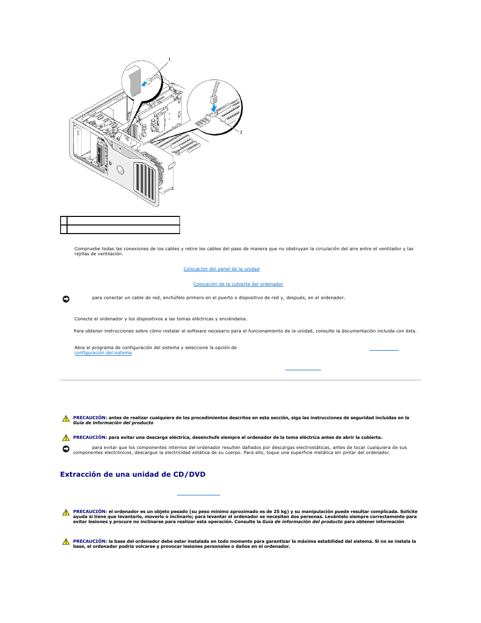 Unidad de cd/dvd, Extracción de una unidad de cd/dvd | Dell Precision 690 User Manual | Page 75 / 173