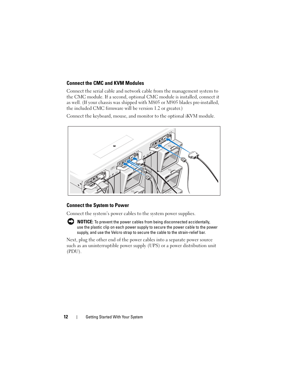 Connect the cmc and kvm modules, Connect the system to power | Dell PowerEdge M605 User Manual | Page 14 / 90