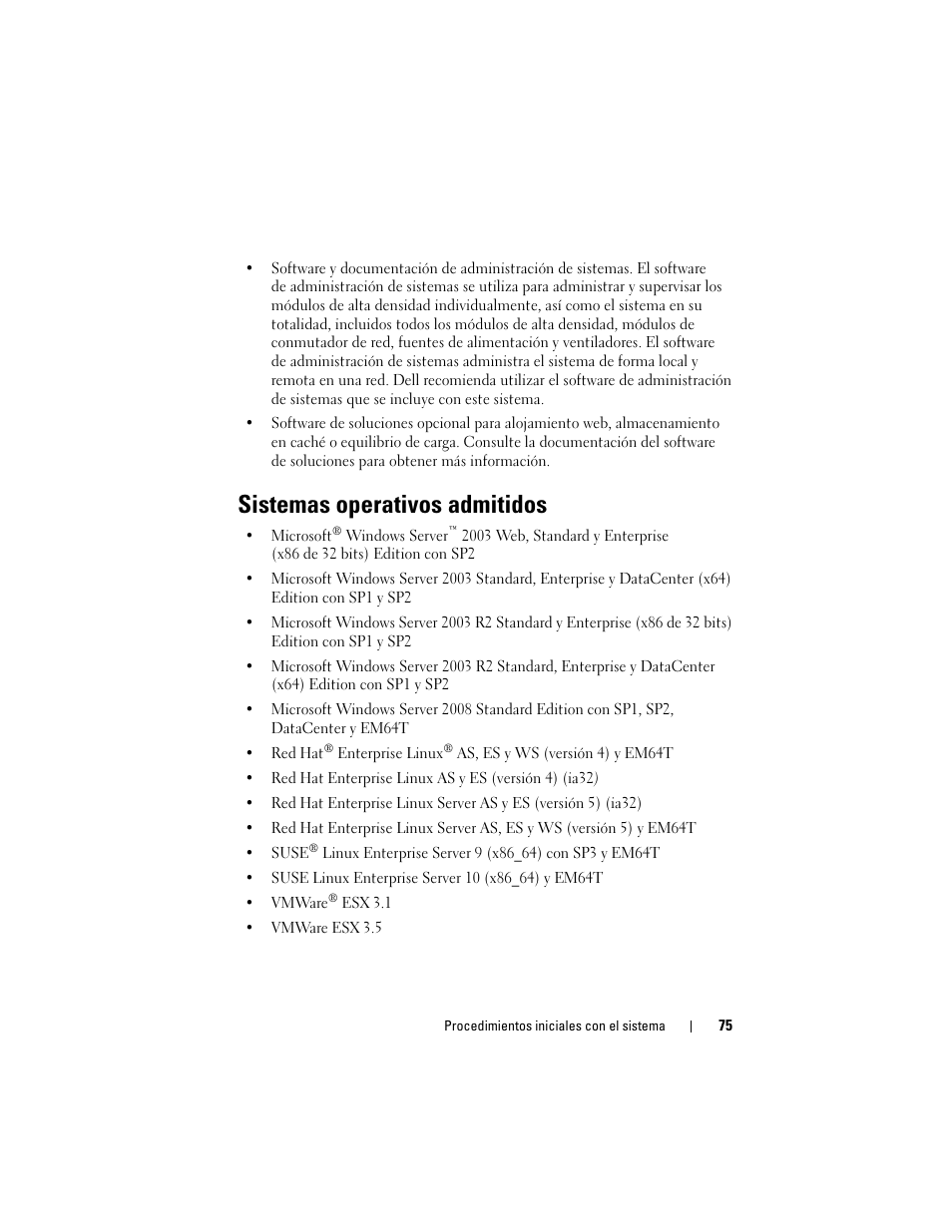 Sistemas operativos admitidos | Dell PowerEdge M605 User Manual | Page 77 / 90