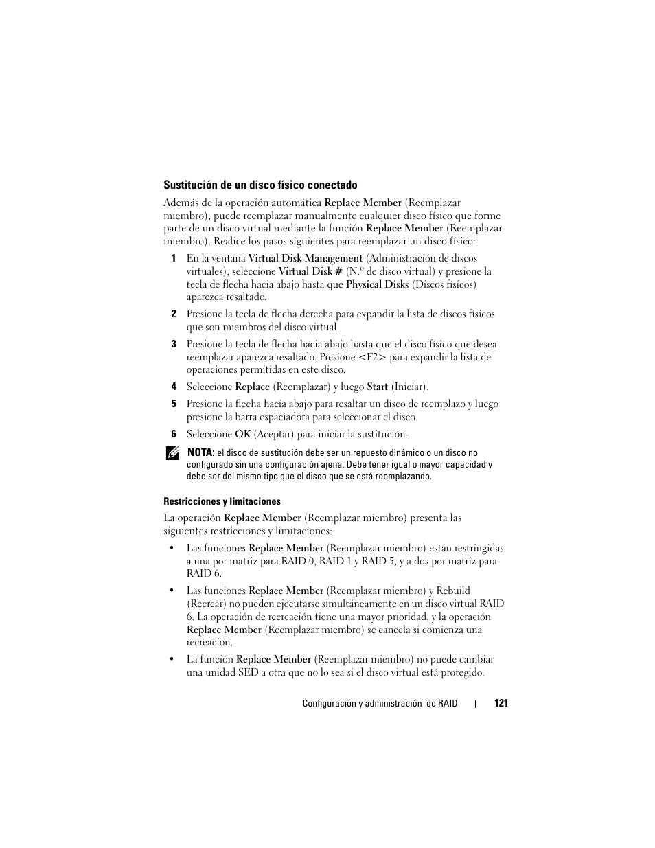 Sustitución de un disco físico conectado | Dell PowerEdge RAID Controller H700 User Manual | Page 121 / 200