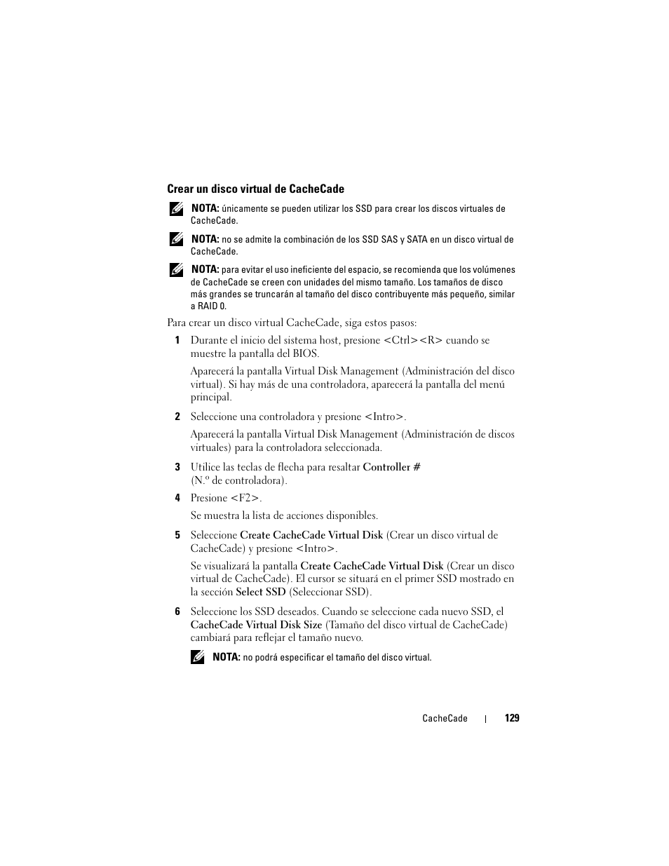 Crear un disco virtual de cachecade | Dell PowerEdge RAID Controller H700 User Manual | Page 129 / 200