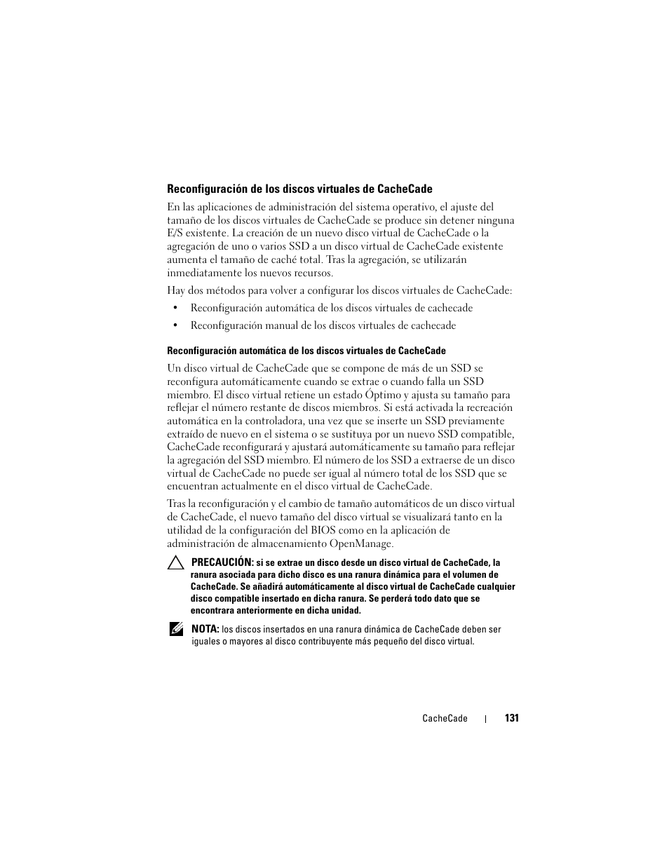 Reconfiguración de los discos virtuales de, Cachecade | Dell PowerEdge RAID Controller H700 User Manual | Page 131 / 200