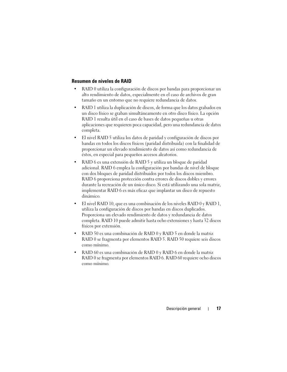 Resumen de niveles de raid | Dell PowerEdge RAID Controller H700 User Manual | Page 17 / 200