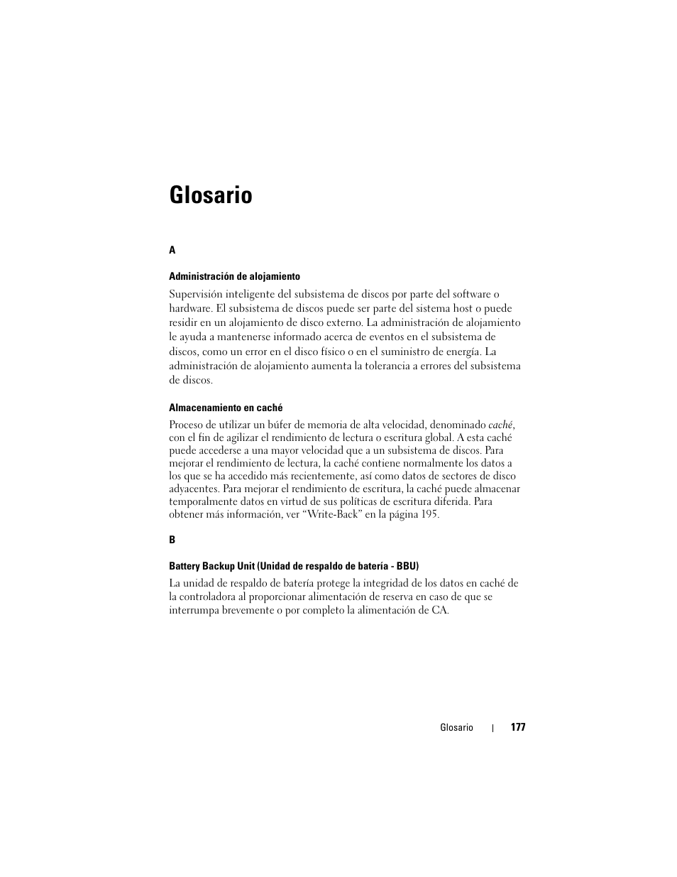 Glosario | Dell PowerEdge RAID Controller H700 User Manual | Page 177 / 200