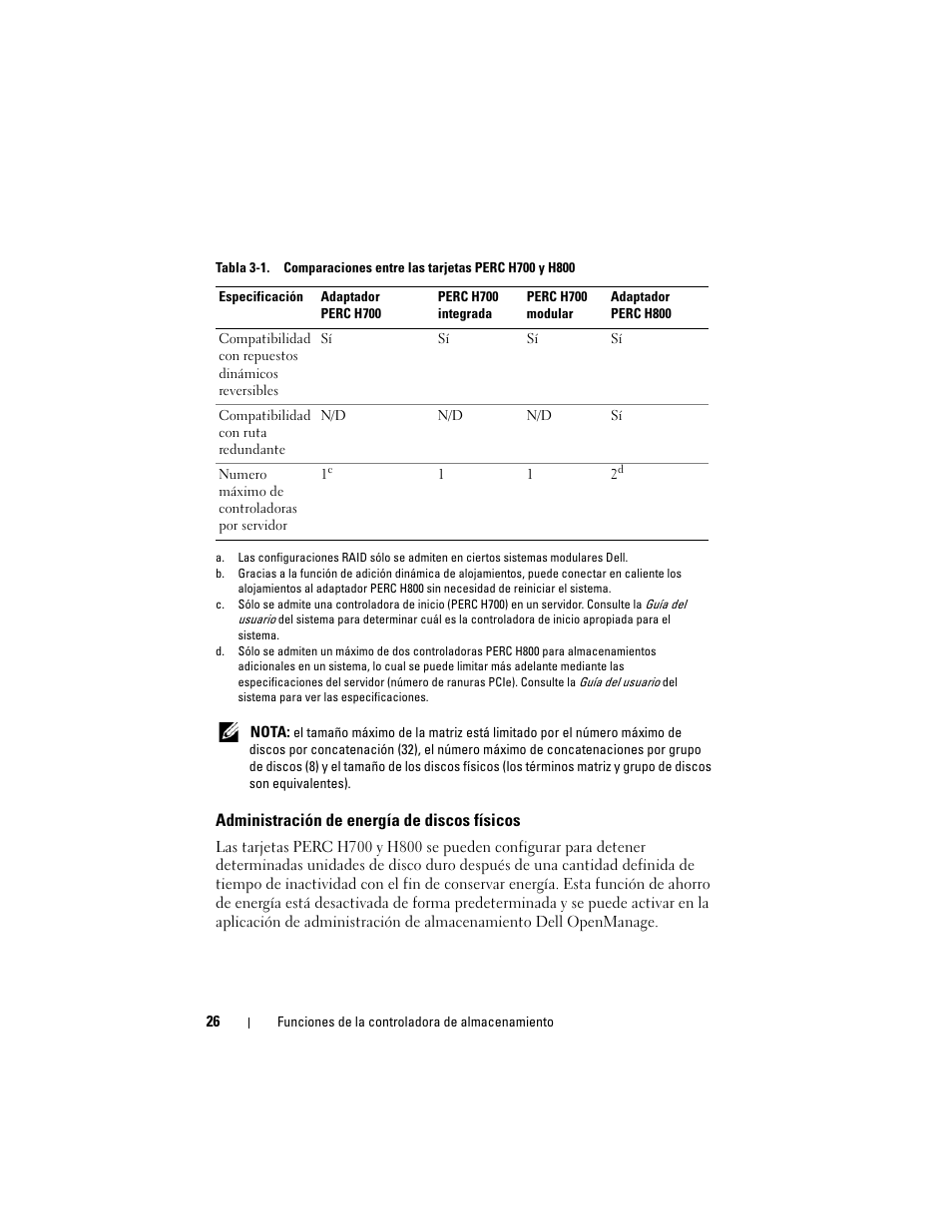 Administración de energía de discos físicos | Dell PowerEdge RAID Controller H700 User Manual | Page 26 / 200