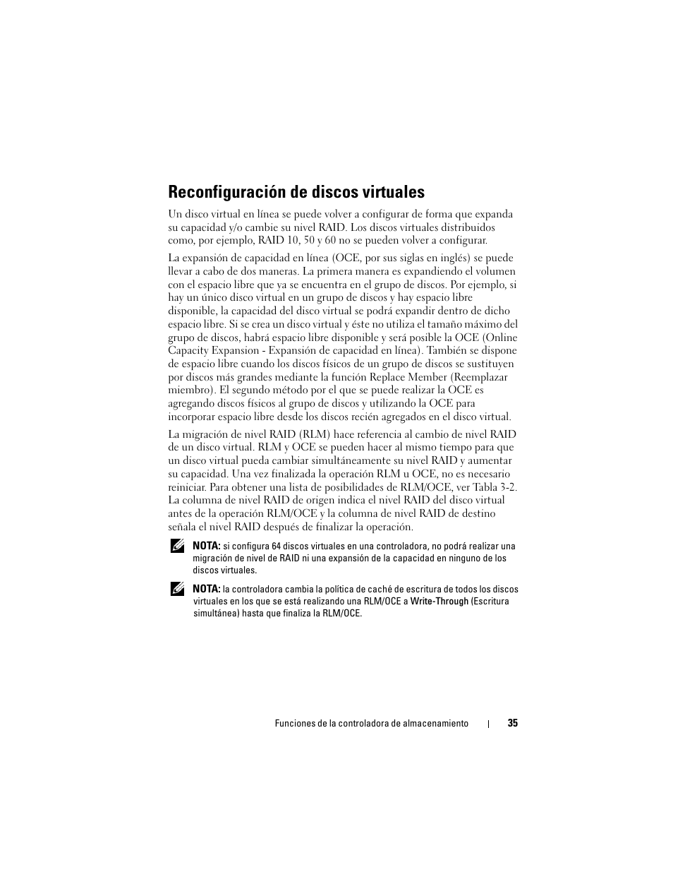 Reconfiguración de discos virtuales | Dell PowerEdge RAID Controller H700 User Manual | Page 35 / 200