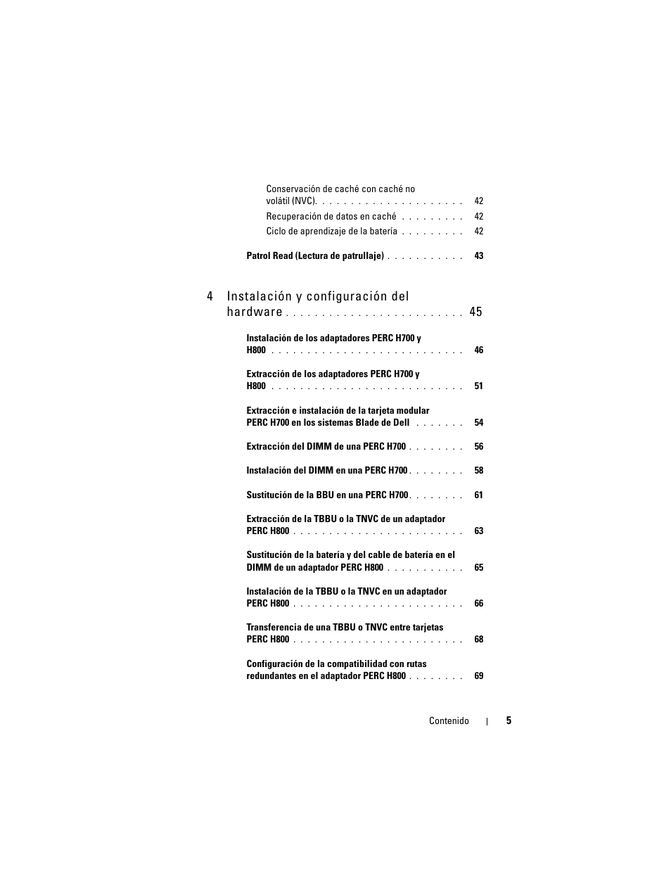 4instalación y configuración del hardware | Dell PowerEdge RAID Controller H700 User Manual | Page 5 / 200