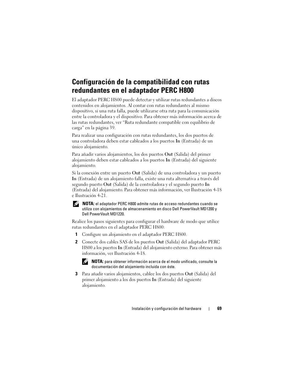 Configuración de la compatibilidad con rutas, Redundantes en el adaptador perc h800 | Dell PowerEdge RAID Controller H700 User Manual | Page 69 / 200
