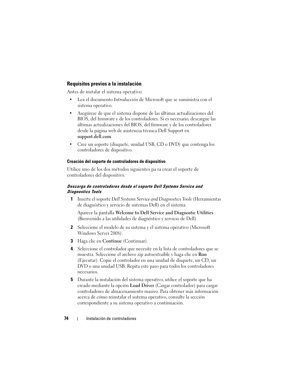 Requisitos previos a la instalación | Dell PowerEdge RAID Controller H700 User Manual | Page 74 / 200