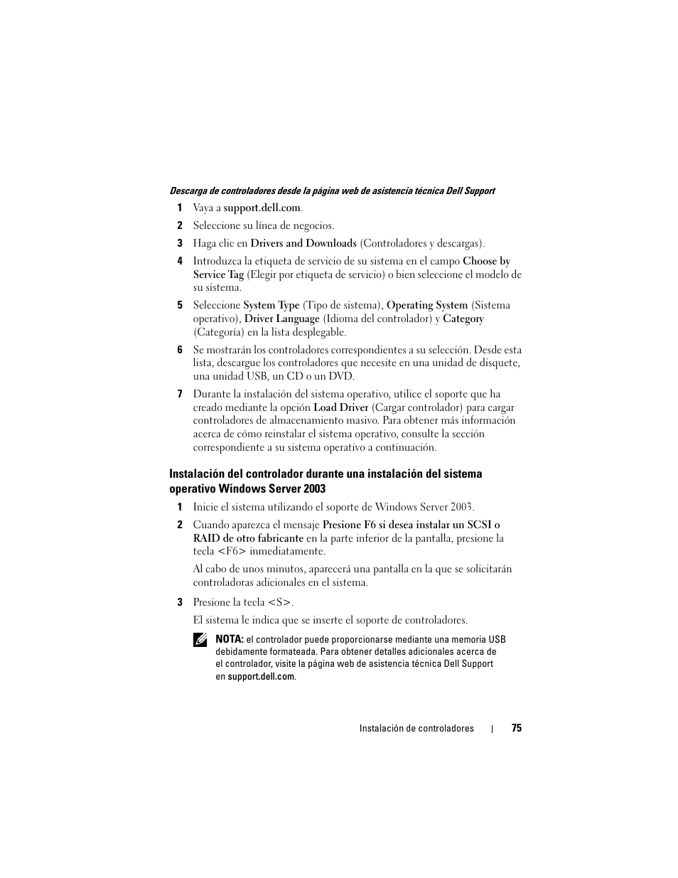 Del sistema operativo windows server 2003 | Dell PowerEdge RAID Controller H700 User Manual | Page 75 / 200
