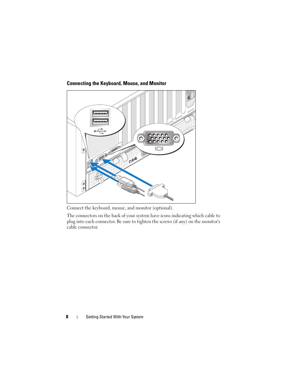 Connecting the keyboard, mouse, and monitor | Dell PowerEdge R900 User Manual | Page 10 / 64