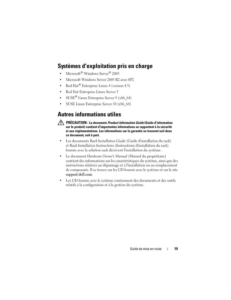 Systèmes d'exploitation pris en charge, Autres informations utiles | Dell PowerEdge R900 User Manual | Page 21 / 64