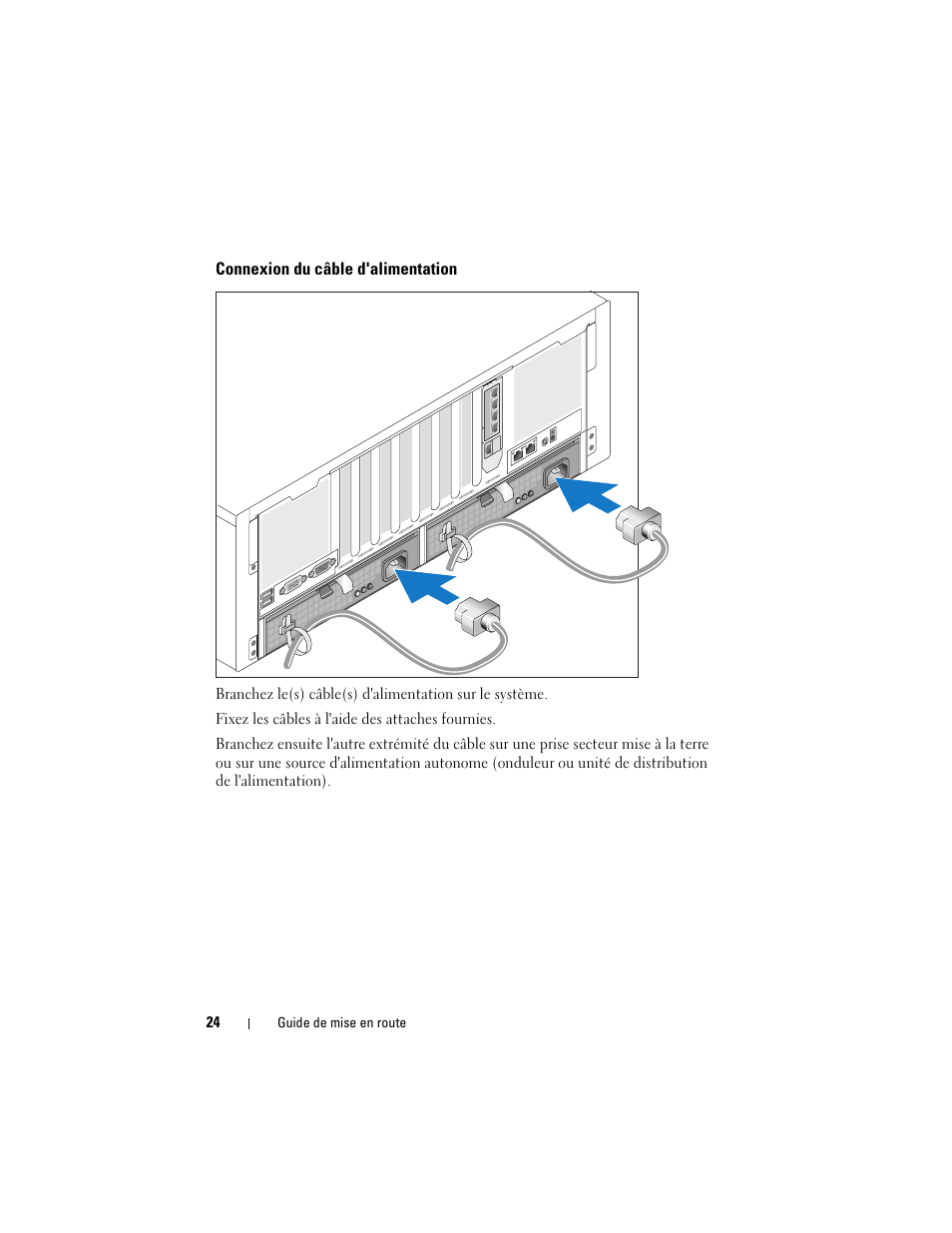 Connexion du câble d'alimentation | Dell PowerEdge R900 User Manual | Page 26 / 64